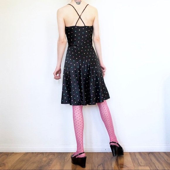 Rainbow Multi-Color Polkadots A-Line SATIN DRESS - Picture 5 of 7